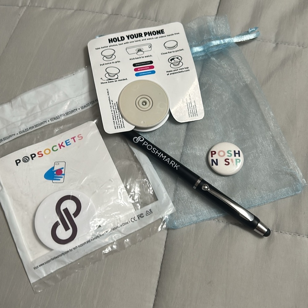 Posh Mark Bundle PopSocket White Phone Grip (2) plus Posh Mark soft top pen - Picture 2 of 3